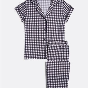 🆕Draper James x Lands’ End Classic Navy Blue White Gingham Pajama 2 PC Set✨NWT